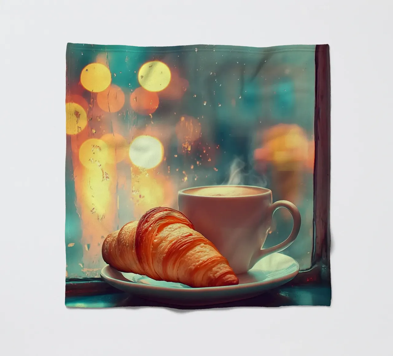Croissant e caffè sotto la pioggia coperta in pile da pixelbull - medieval art and more