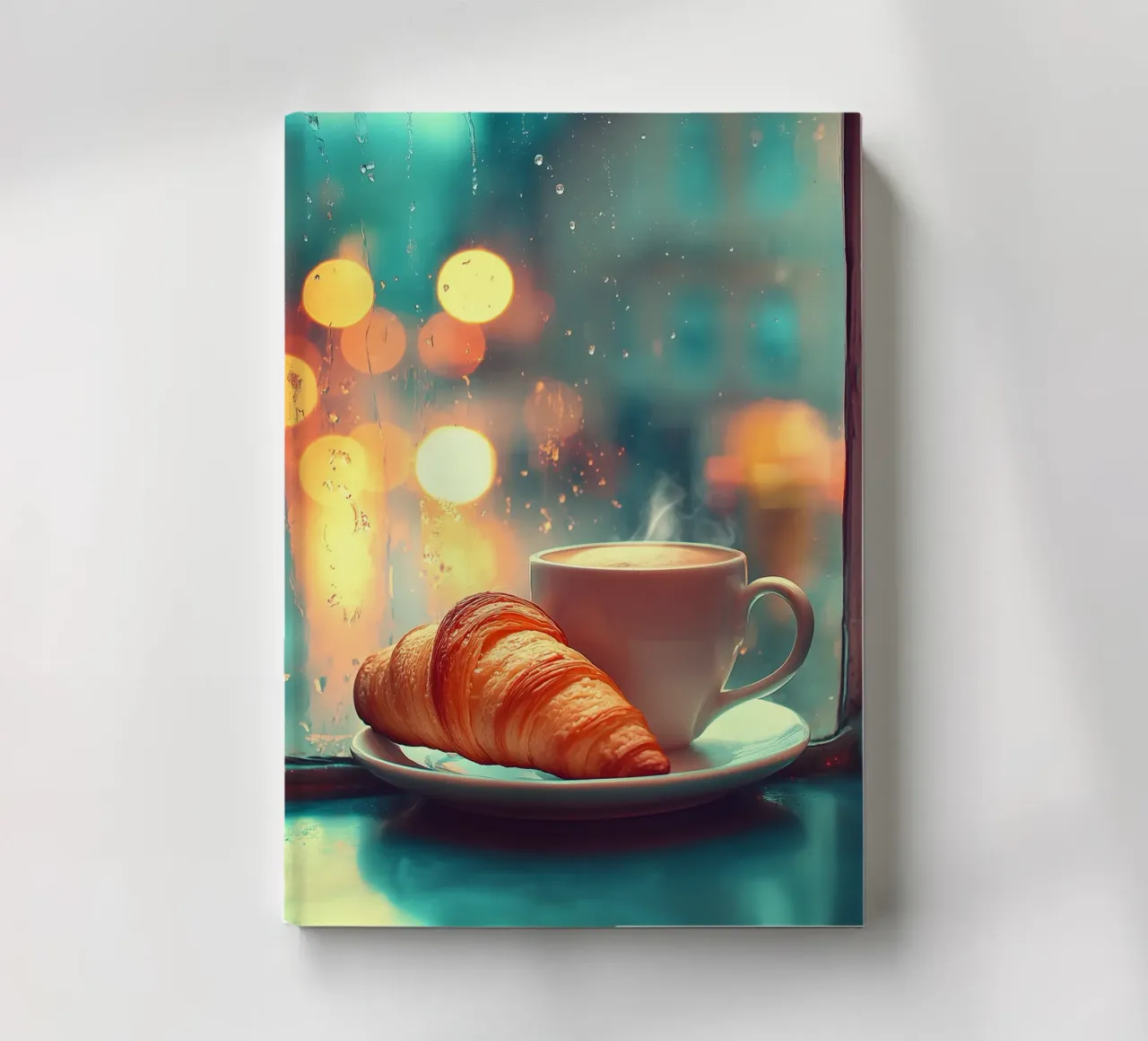 Croissant & coffee in the rain notebook by pixelbull - medieval art and more
