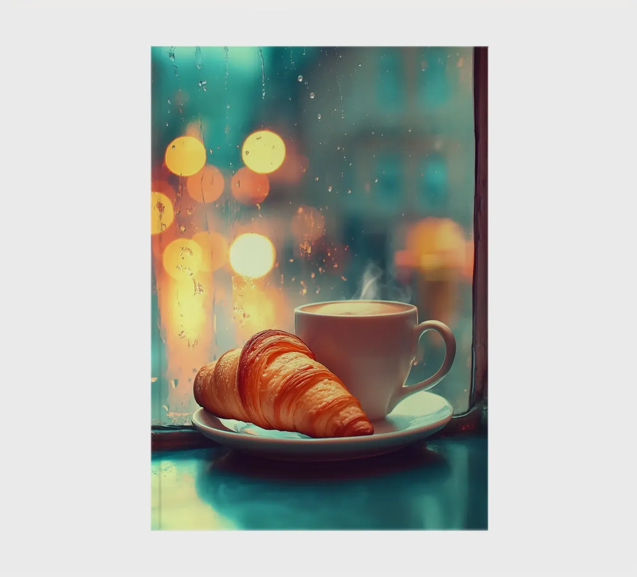 Croissant & coffee in the rain notebook by pixelbull - medieval art and more