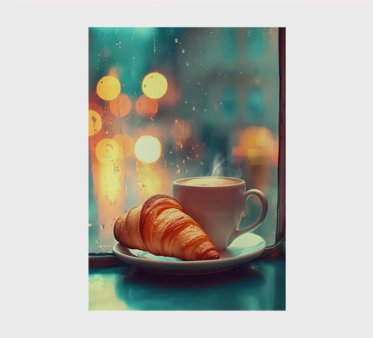 Croissant & coffee in the rain notebook by pixelbull - medieval art and more