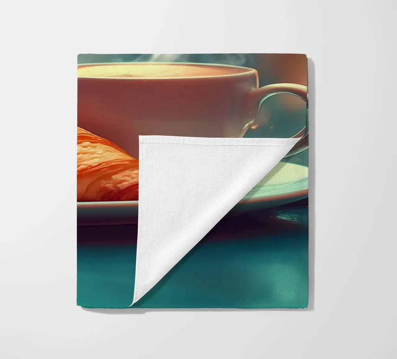 Croissant e caffè sotto la pioggia telo mare da pixelbull - medieval art and more