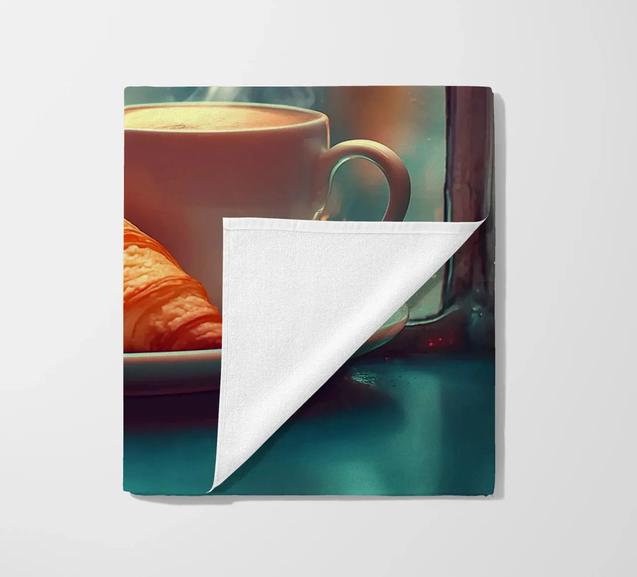 Croissant e caffè sotto la pioggia telo mare da pixelbull - medieval art and more