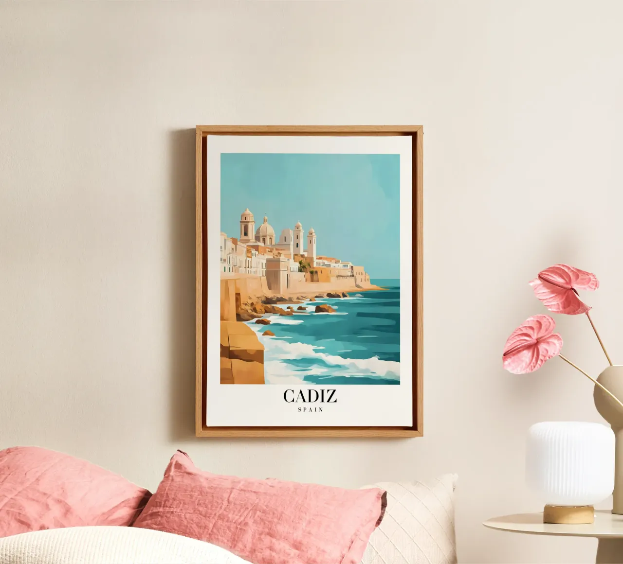 Cádiz kust kustkunst print - Spaanse oude stad charme canvas met Baklijst van homdeco