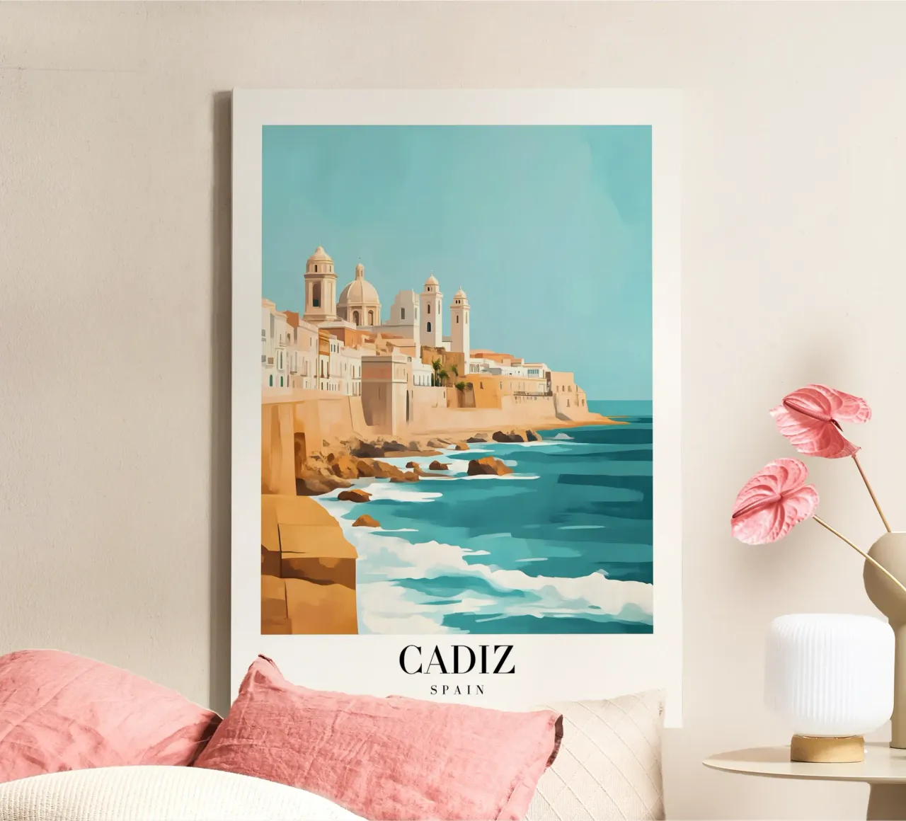 Cádiz kust kustkunst print - Spaanse oude stad charme canvas met Baklijst van homdeco