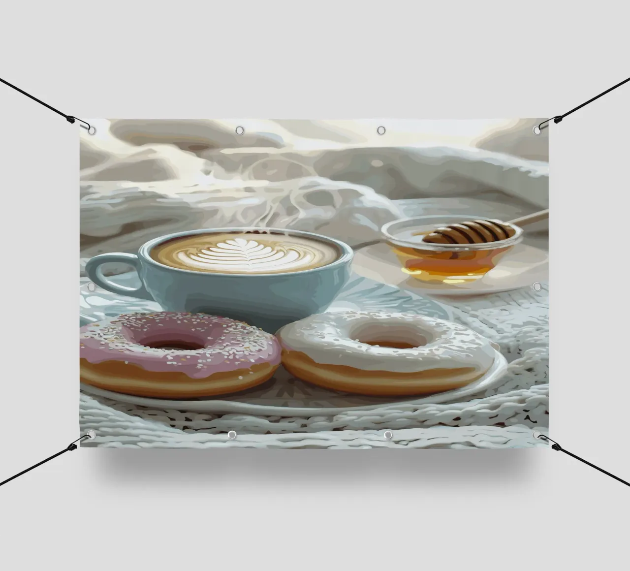 Mattinata dolce con ciambelle e cappuccino telo in pvc da pixelbull - medieval art and more