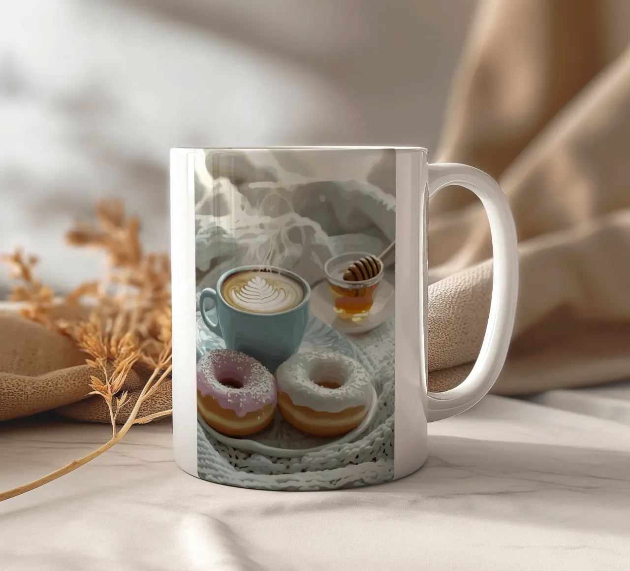 Douce matinée de beignets et de cappuccino mug en céramique de pixelbull - medieval art and more