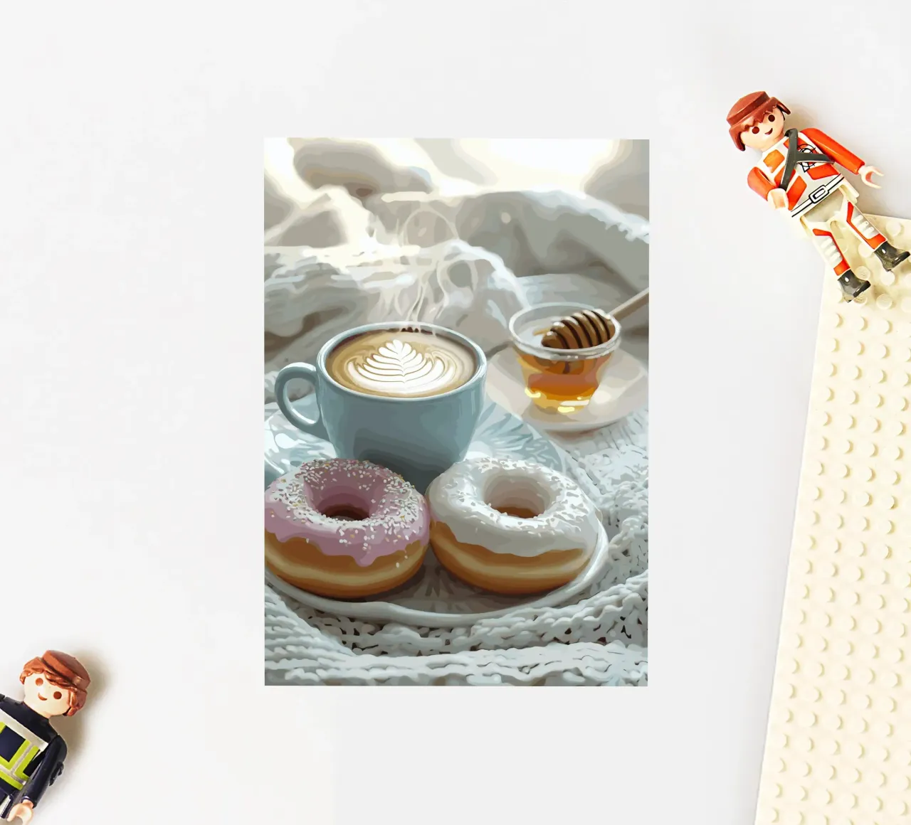 Douce matinée de beignets et de cappuccino autocollant de pixelbull - medieval art and more