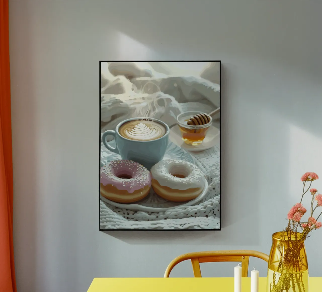 Mattinata dolce con ciambelle e cappuccino plexiglass da pixelbull - medieval art and more