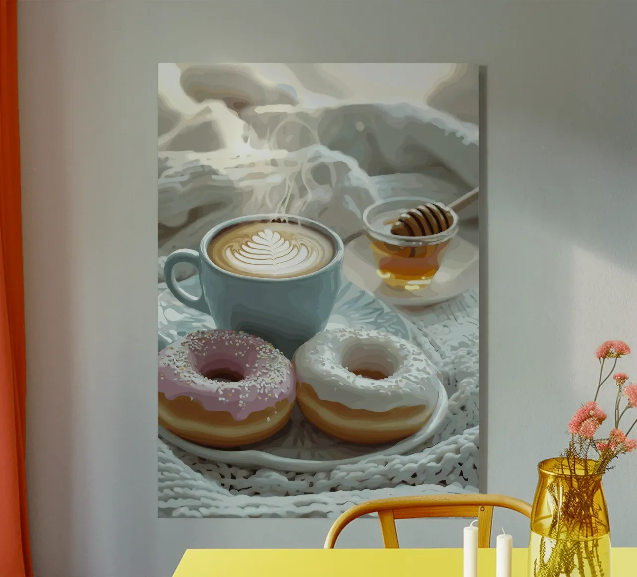 Mattinata dolce con ciambelle e cappuccino plexiglass da pixelbull - medieval art and more