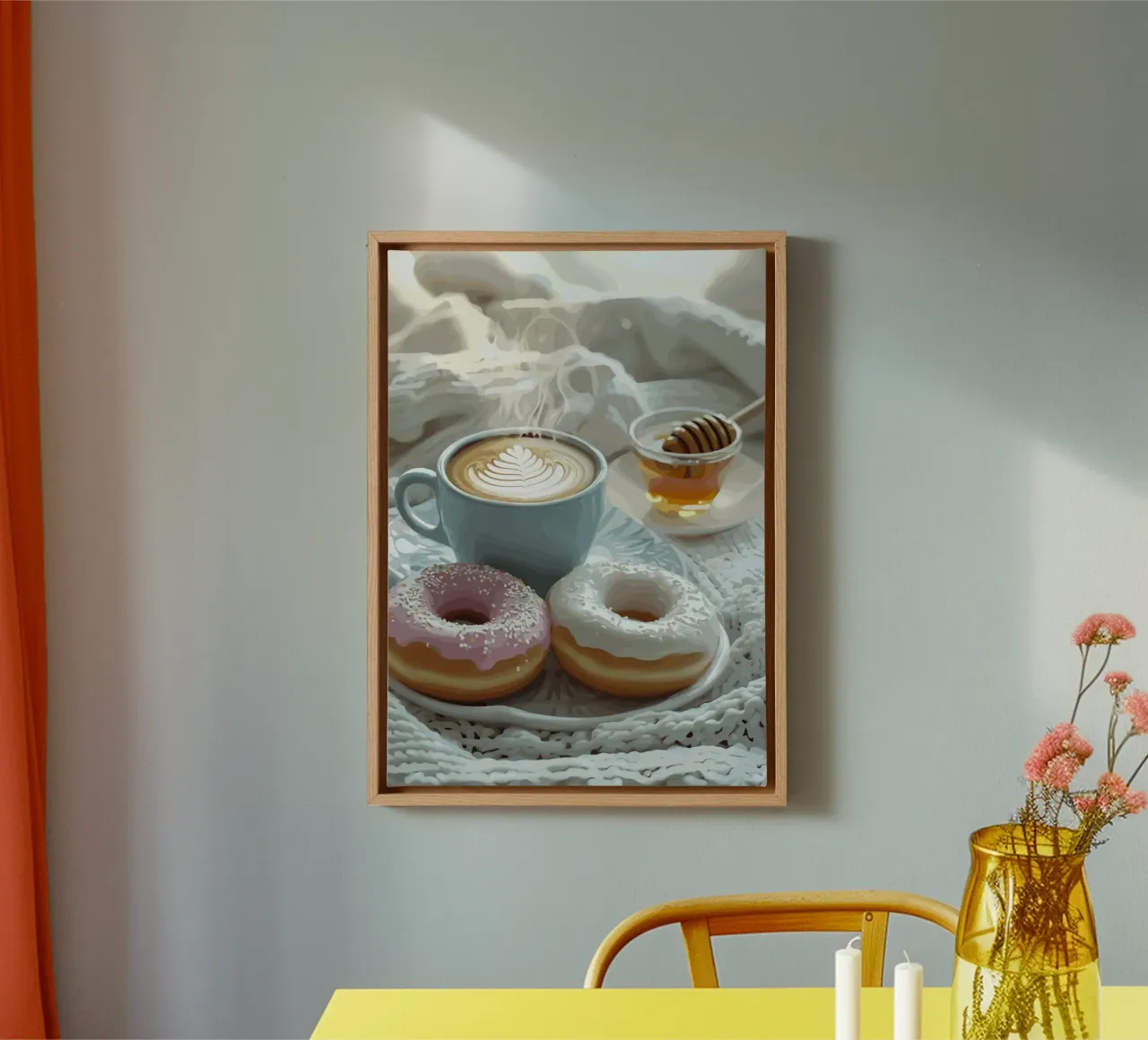 Mattinata dolce con ciambelle e cappuccino tela con Cornice a cassetta da pixelbull - medieval art and more