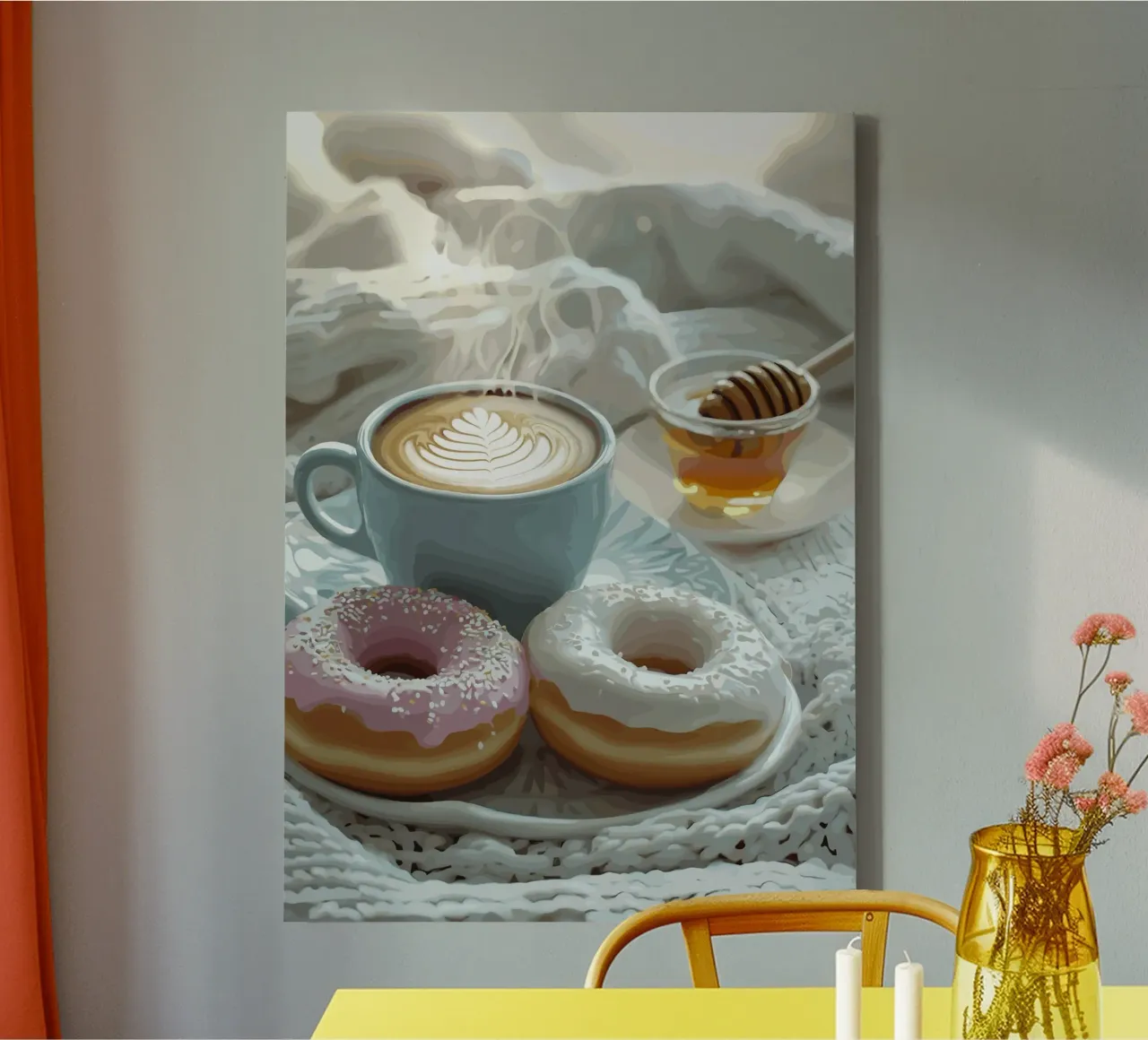 Mattinata dolce con ciambelle e cappuccino tela con Cornice a cassetta da pixelbull - medieval art and more