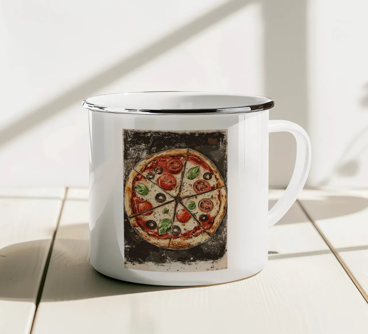 Pizza rustica con gusto italiano tazza in smalto da pixelbull - medieval art and more