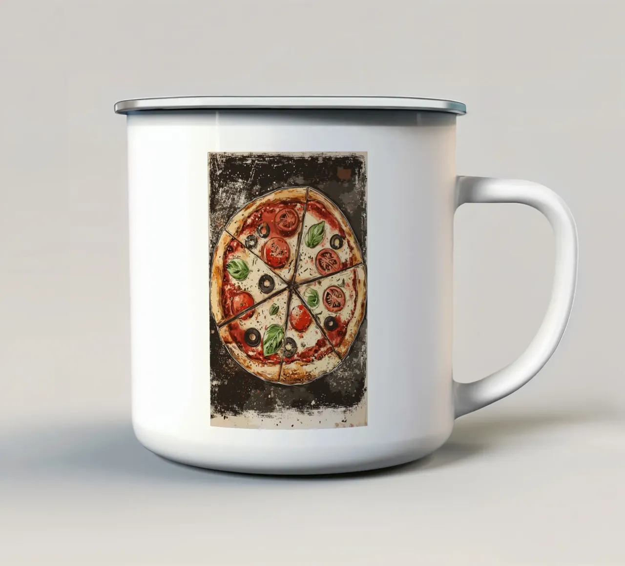 Pizza rustica con gusto italiano tazza in smalto da pixelbull - medieval art and more