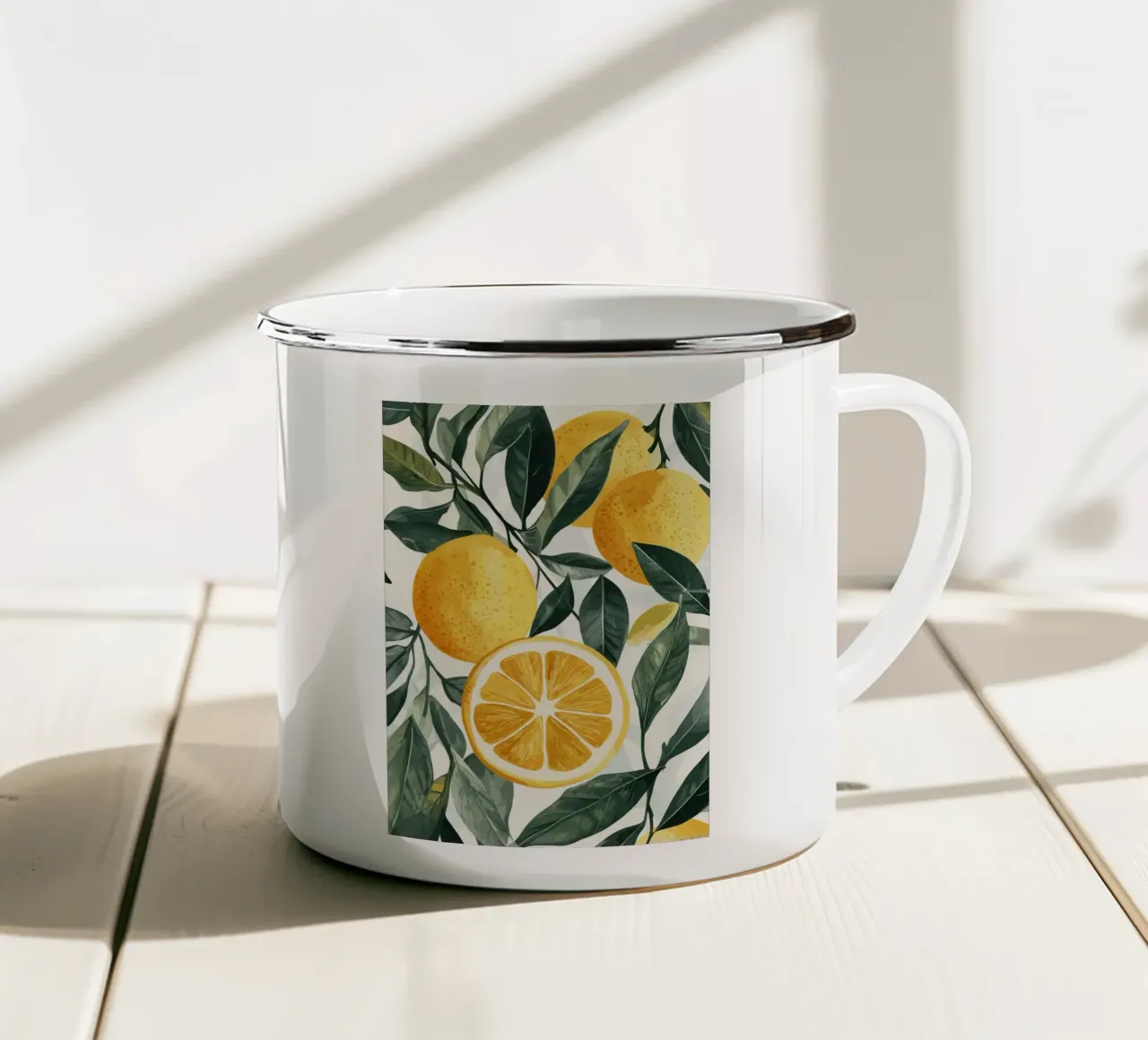 Giardino di limoni in una composizione soleggiata tazza in smalto da pixelbull - medieval art and more