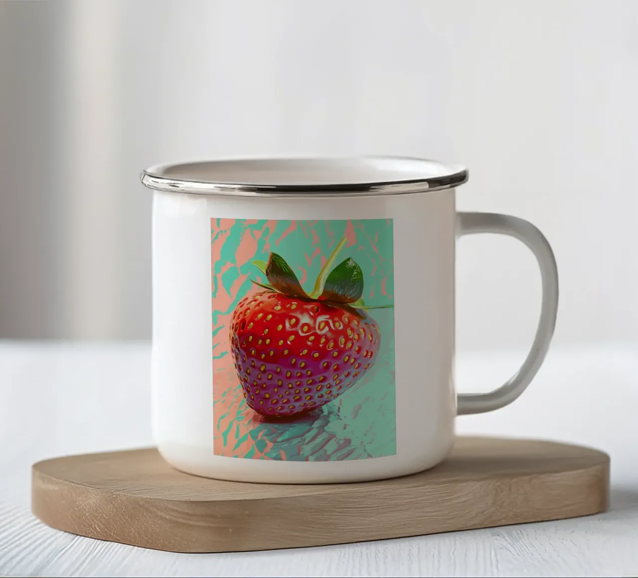 Fragola in luminosità pop art tazza in smalto da pixelbull - medieval art and more