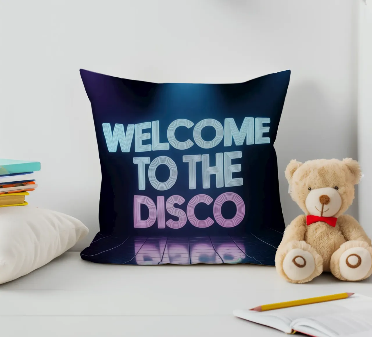 Welcome to the Disco - Poster al neon in stile retrò cuscino da RB-Quotes