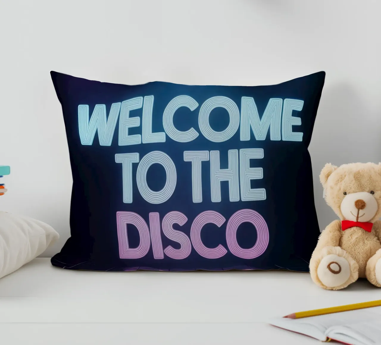 Welcome to the Disco - Poster al neon in stile retrò cuscino da RB-Quotes