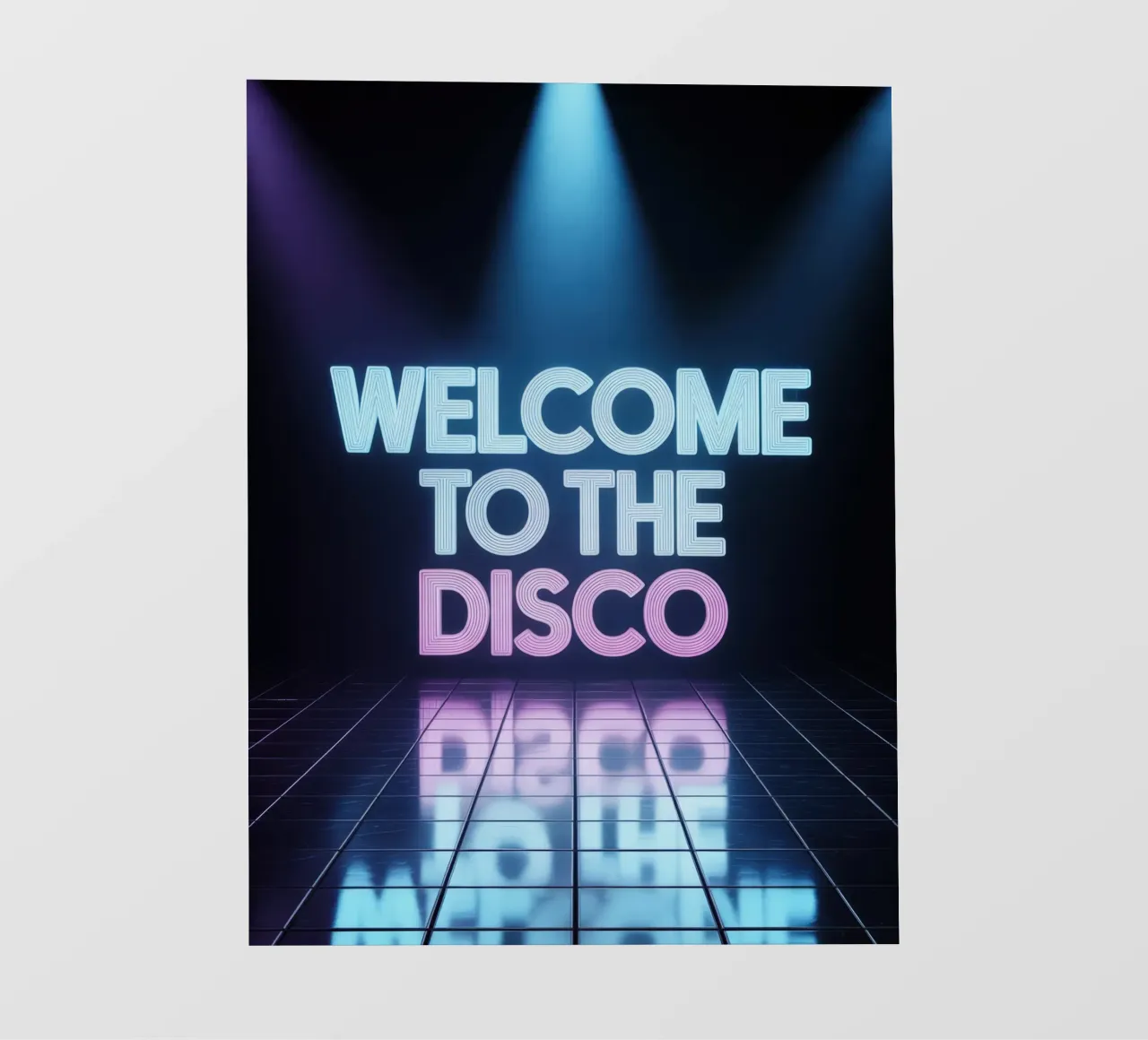 Welcome to the Disco – Neon Poster im Retro-Stil photo wallpaper by RB-Quotes