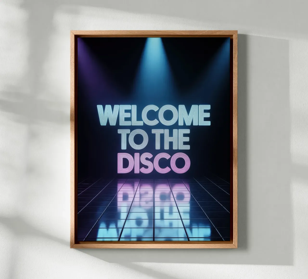 Welcome to the Disco - Poster al neon in stile retrò tela con Cornice a cassetta da RB-Quotes