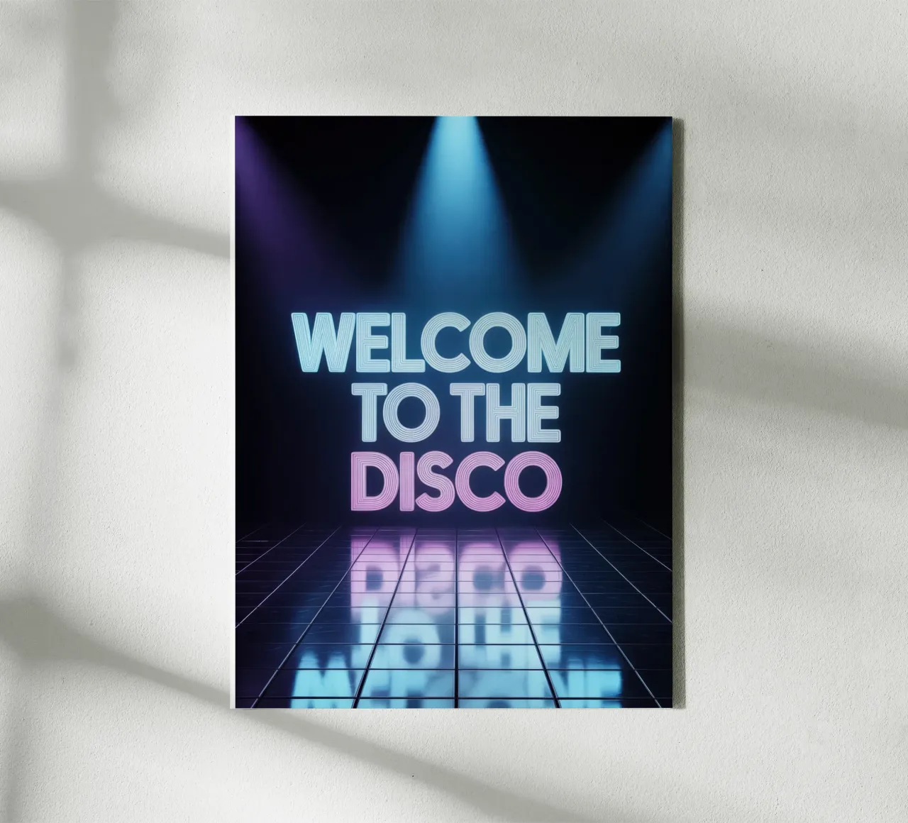 Welcome to the Disco - Poster al neon in stile retrò tela con Cornice a cassetta da RB-Quotes