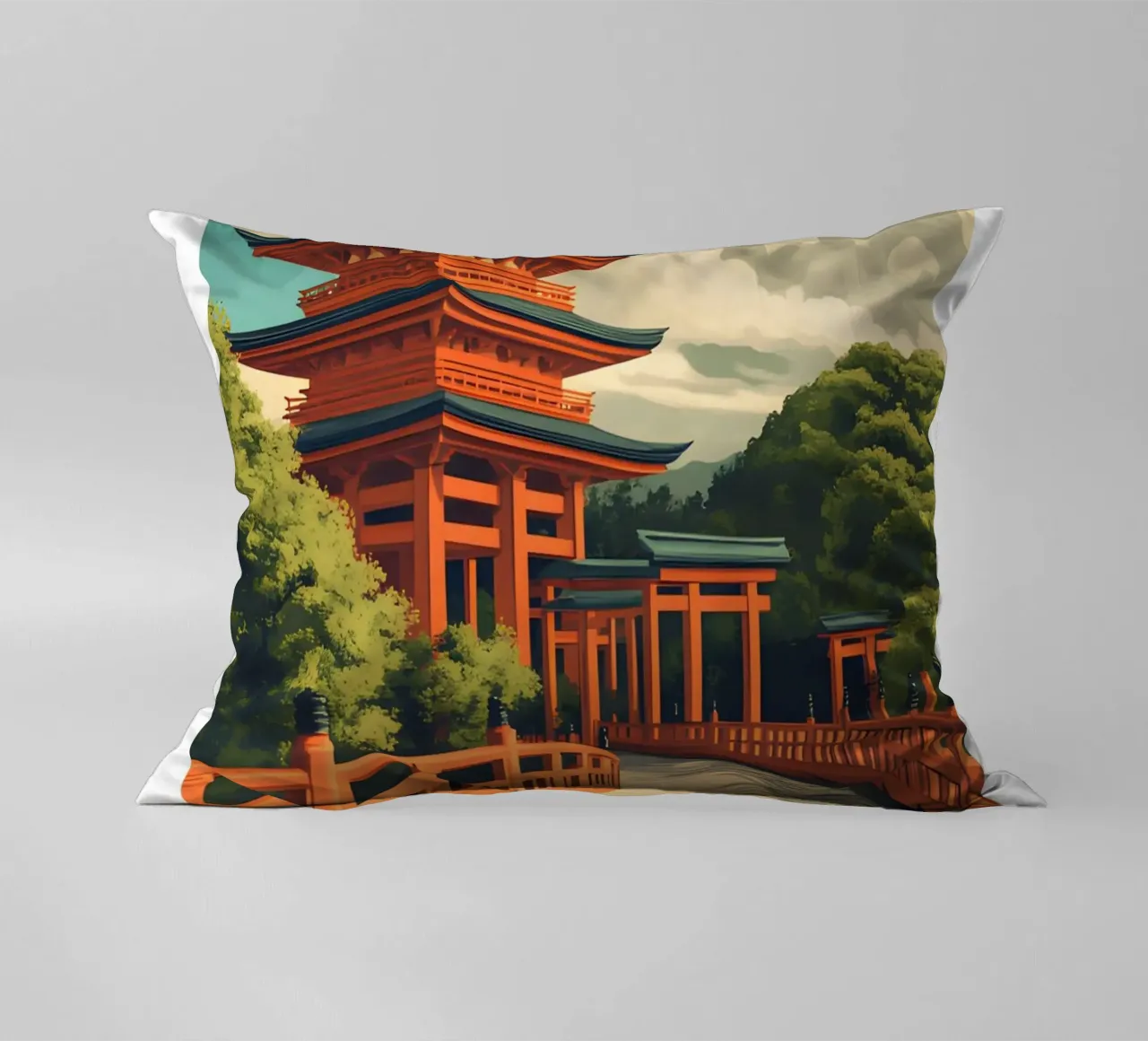 Kyoto Pagoda Art Print - Japanese Temple & Torii decorative cushion by homdeco