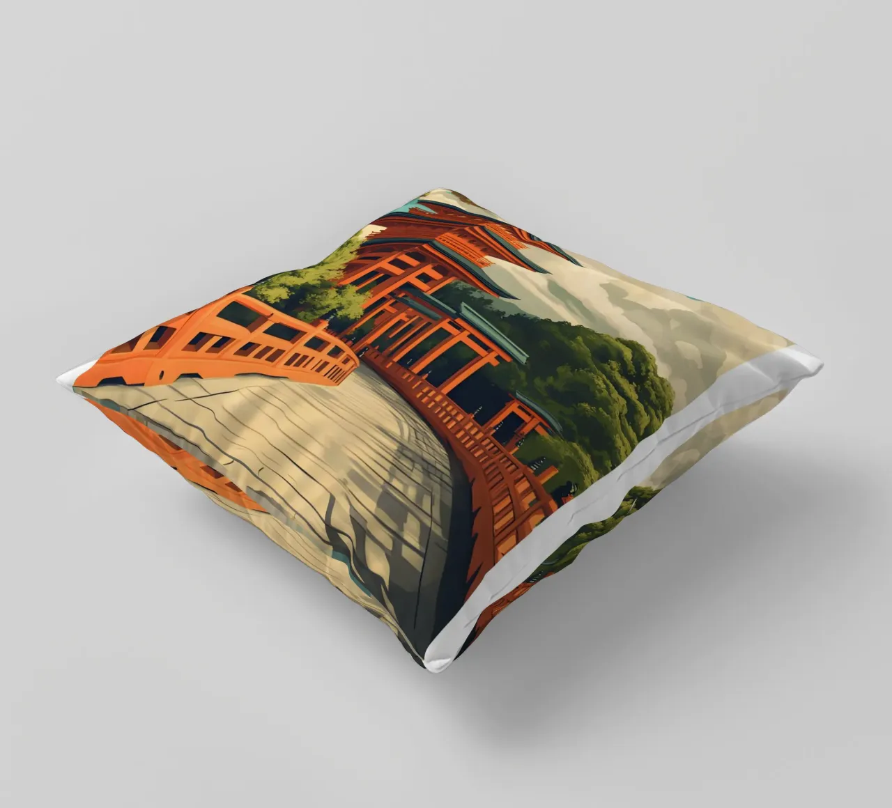 Kyoto Pagoda Art Print - Japanese Temple & Torii decorative cushion by homdeco