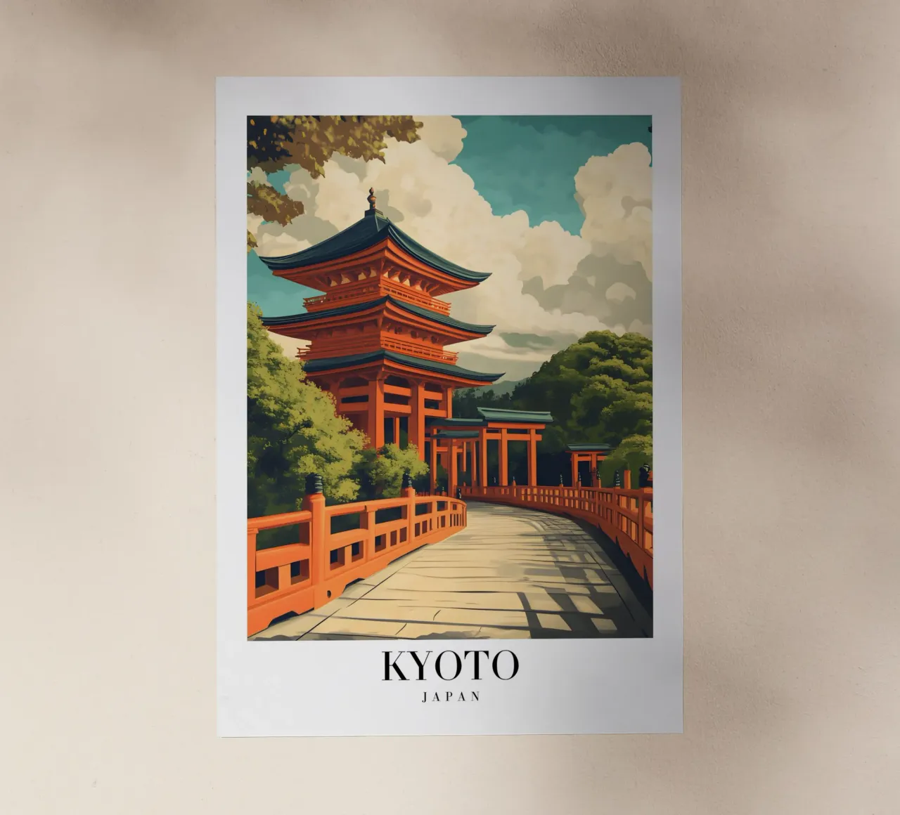 Stampa d'arte della Pagoda di Kyoto - Tempio giapponese e Torii pellicola backlit da homdeco