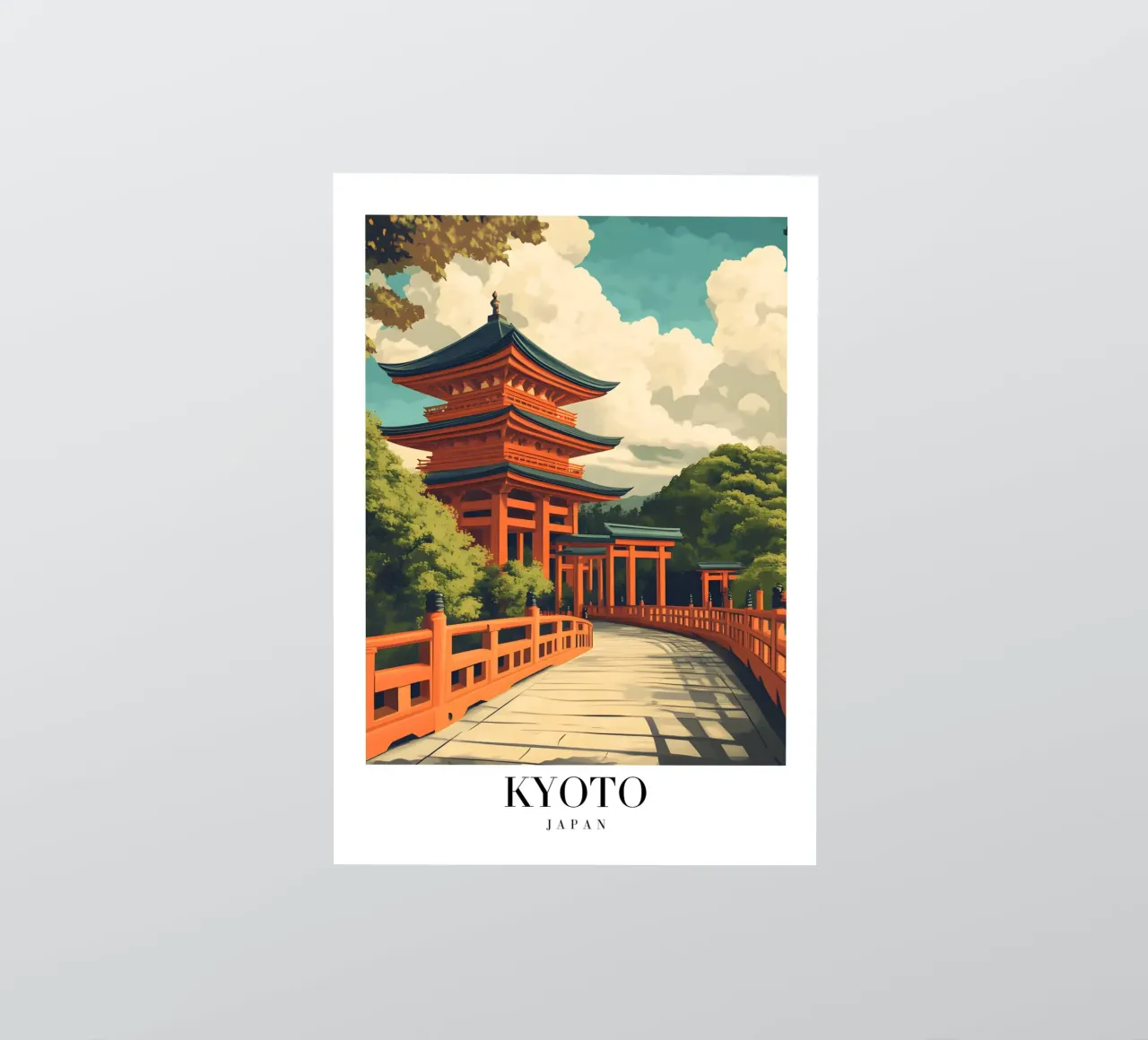 Kyoto Pagoda Art Print - Japanese Temple & Torii sticker by homdeco