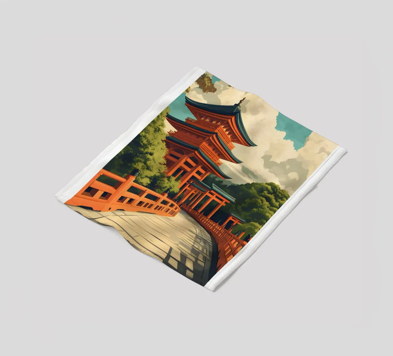 Kyoto Pagode Kunstdruck - Japanischer Tempel & Torii Fleecedecke von homdeco