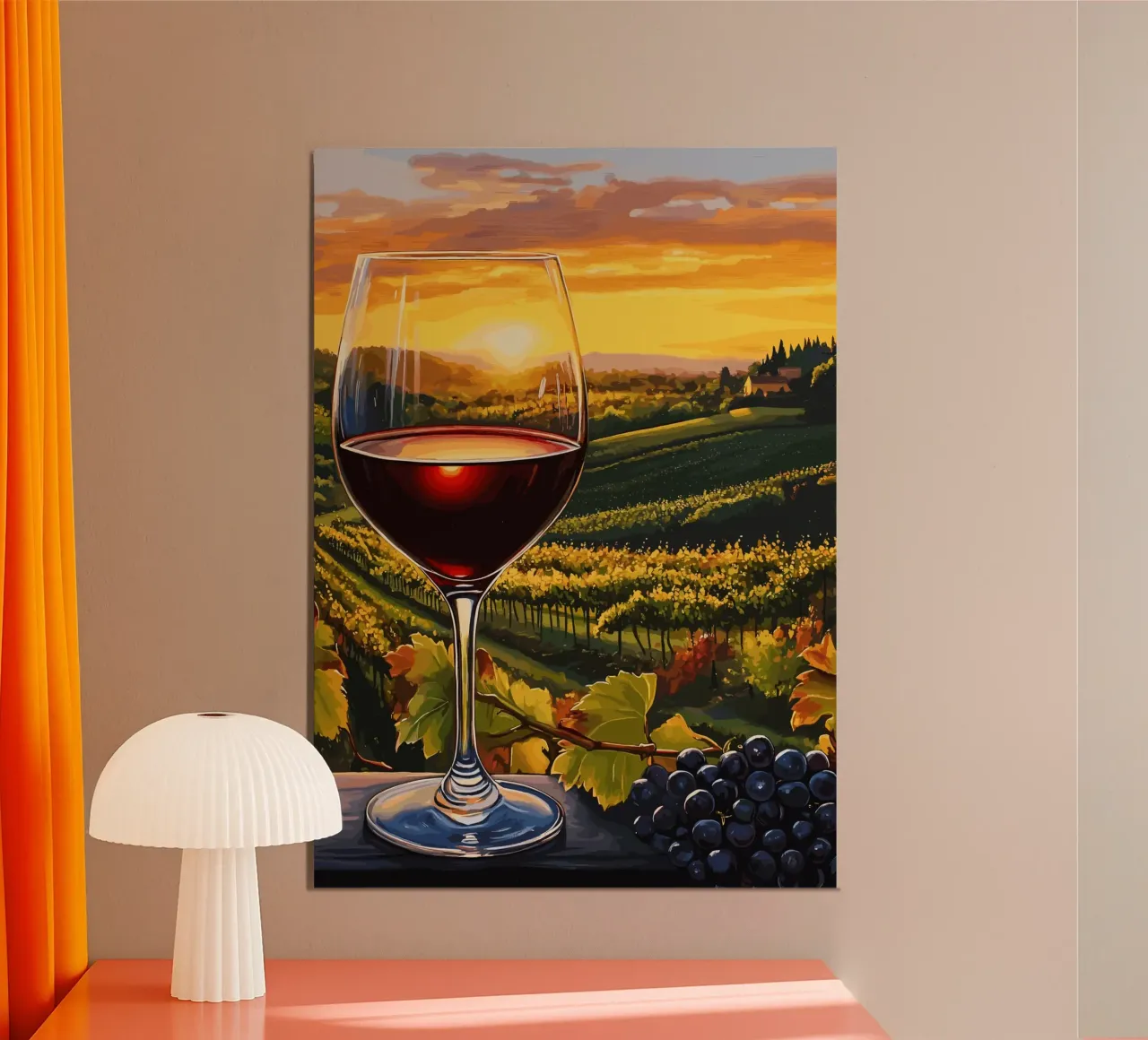 Red wine at sunset in the vines hahnemühle by pixelbull - medieval art and more