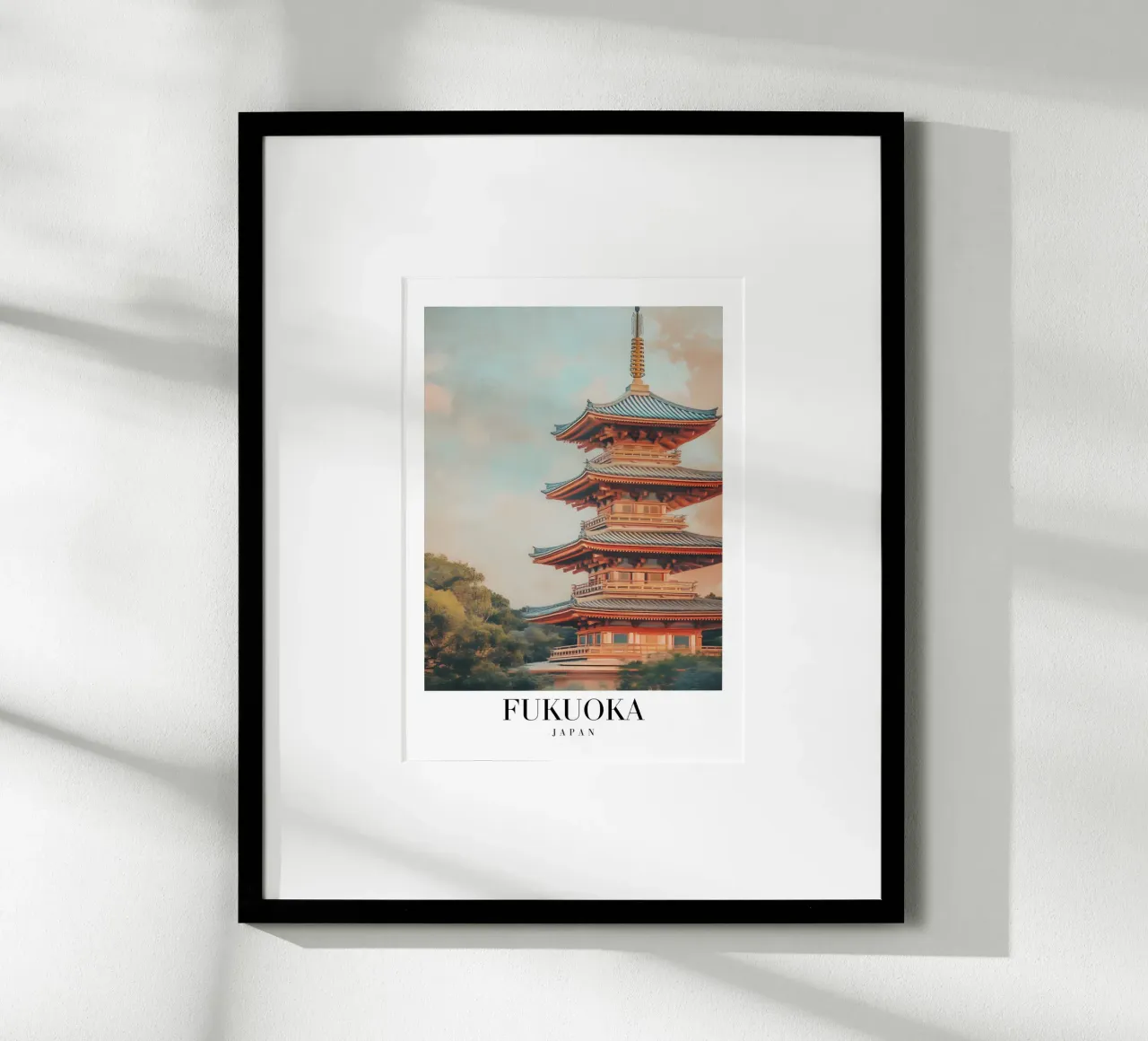 Pagoda di Fukuoka Stampa d'arte - Tempio giapponese e natura poster con telaio in plastica da homdeco