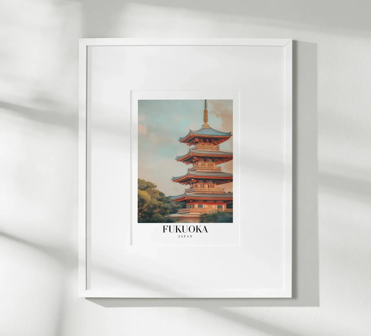 Pagoda di Fukuoka Stampa d'arte - Tempio giapponese e natura poster con telaio in plastica da homdeco