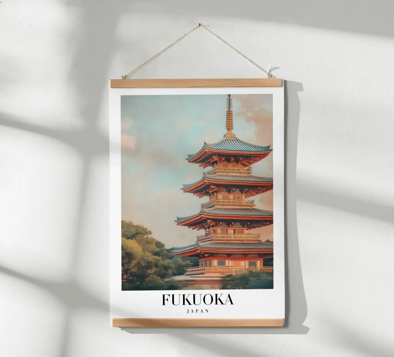 Pagoda di Fukuoka Stampa d'arte - Tempio giapponese e natura poster con telaio in plastica da homdeco
