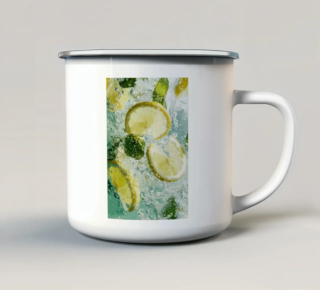 Limoni rinfrescanti nell'acqua frizzante tazza in smalto da pixelbull - medieval art and more