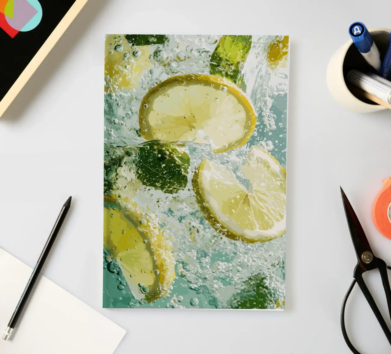 Refreshing lemons in sparkling water notebook by pixelbull - medieval art and more
