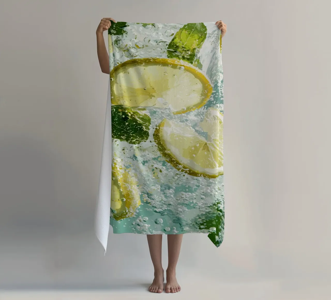 Refreshing lemons in sparkling water beach towel by pixelbull - medieval art and more