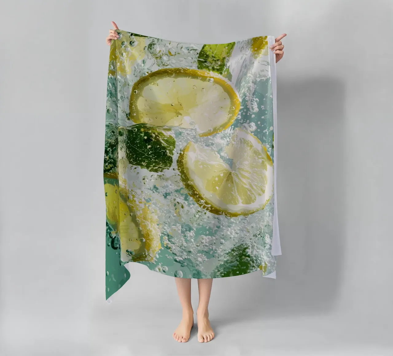 Refreshing lemons in sparkling water beach towel by pixelbull - medieval art and more