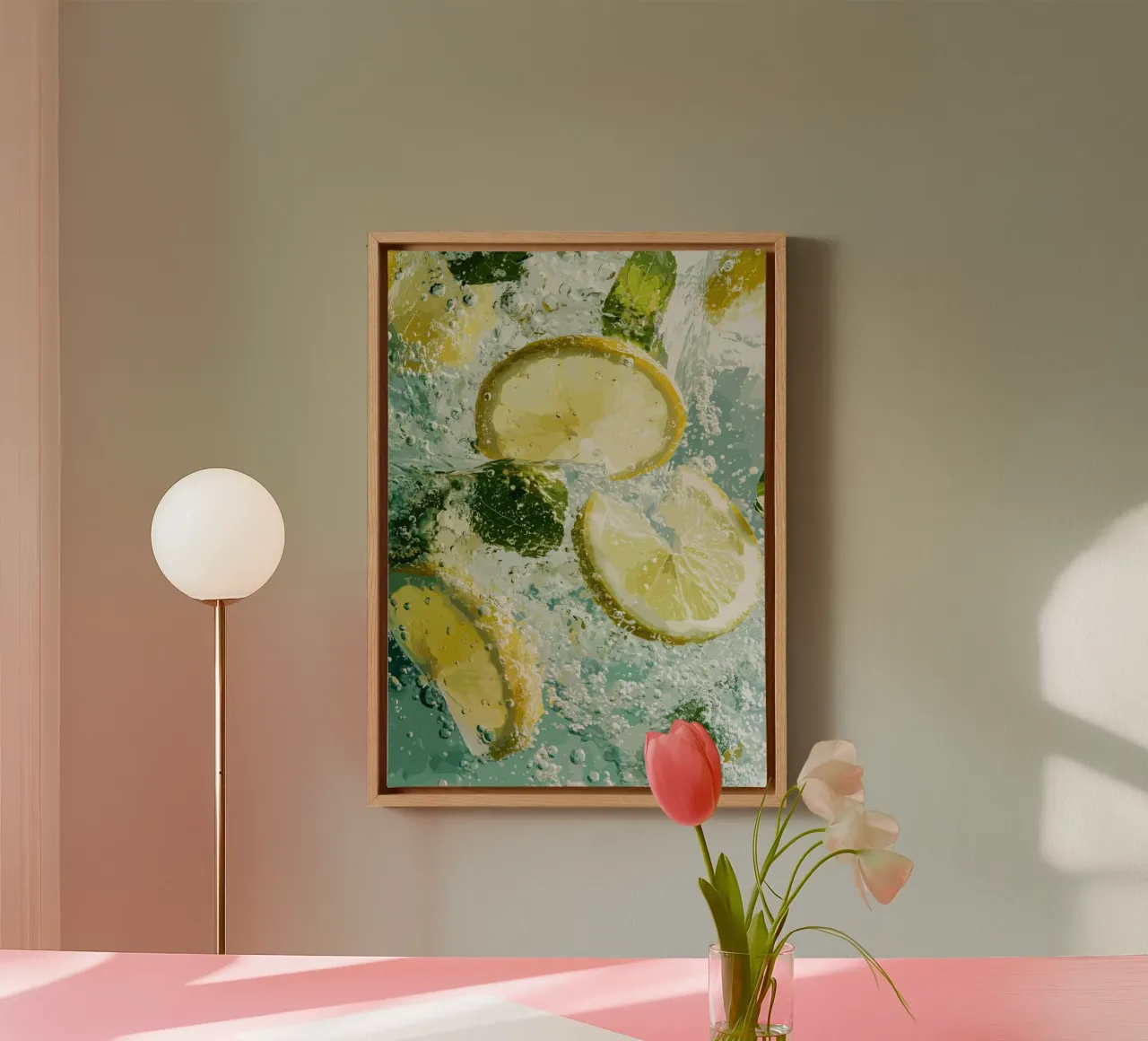 Refreshing lemons in sparkling water canvas with Floater frame by pixelbull - medieval art and more