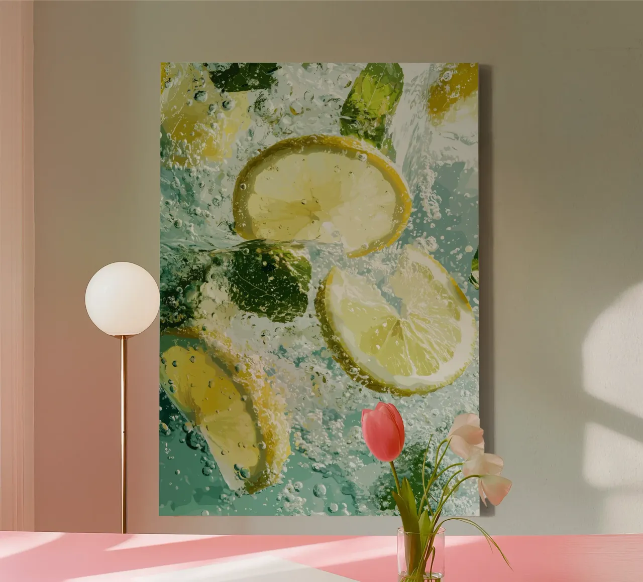 Refreshing lemons in sparkling water canvas with Floater frame by pixelbull - medieval art and more