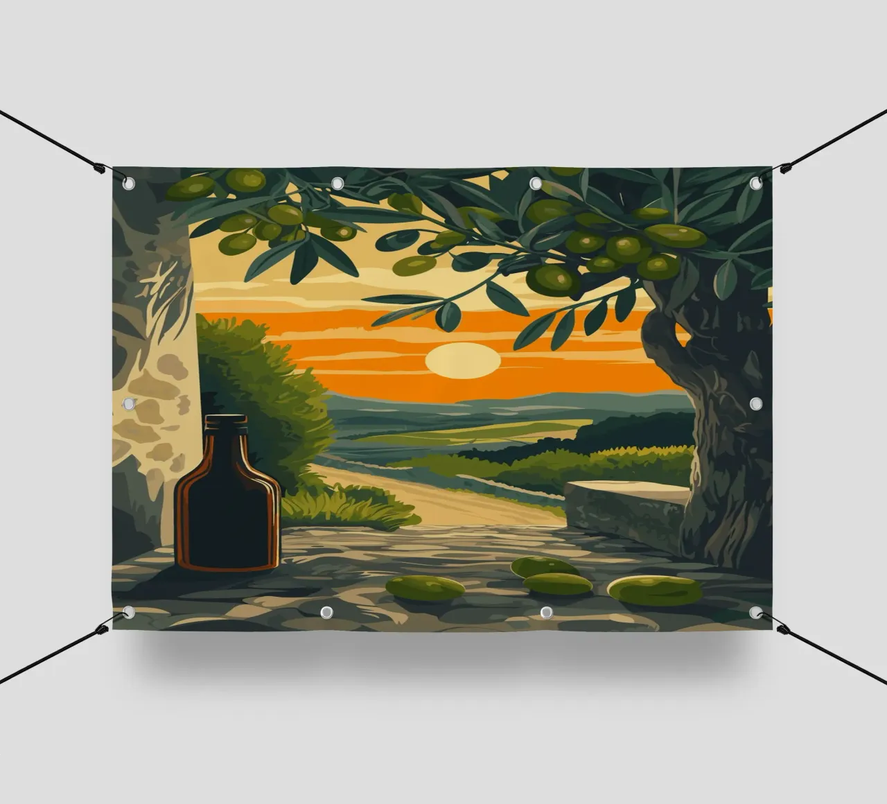 Mittelmeer-Abend mit Olivenzweigen PVC Plane von pixelbull - medieval art and more