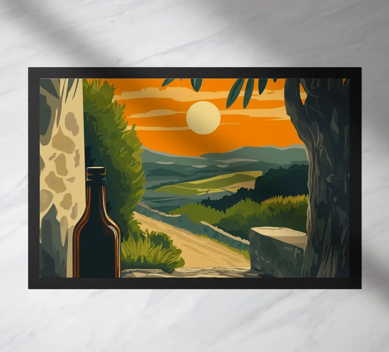 Mittelmeer-Abend mit Olivenzweigen Fußmatte von pixelbull - medieval art and more