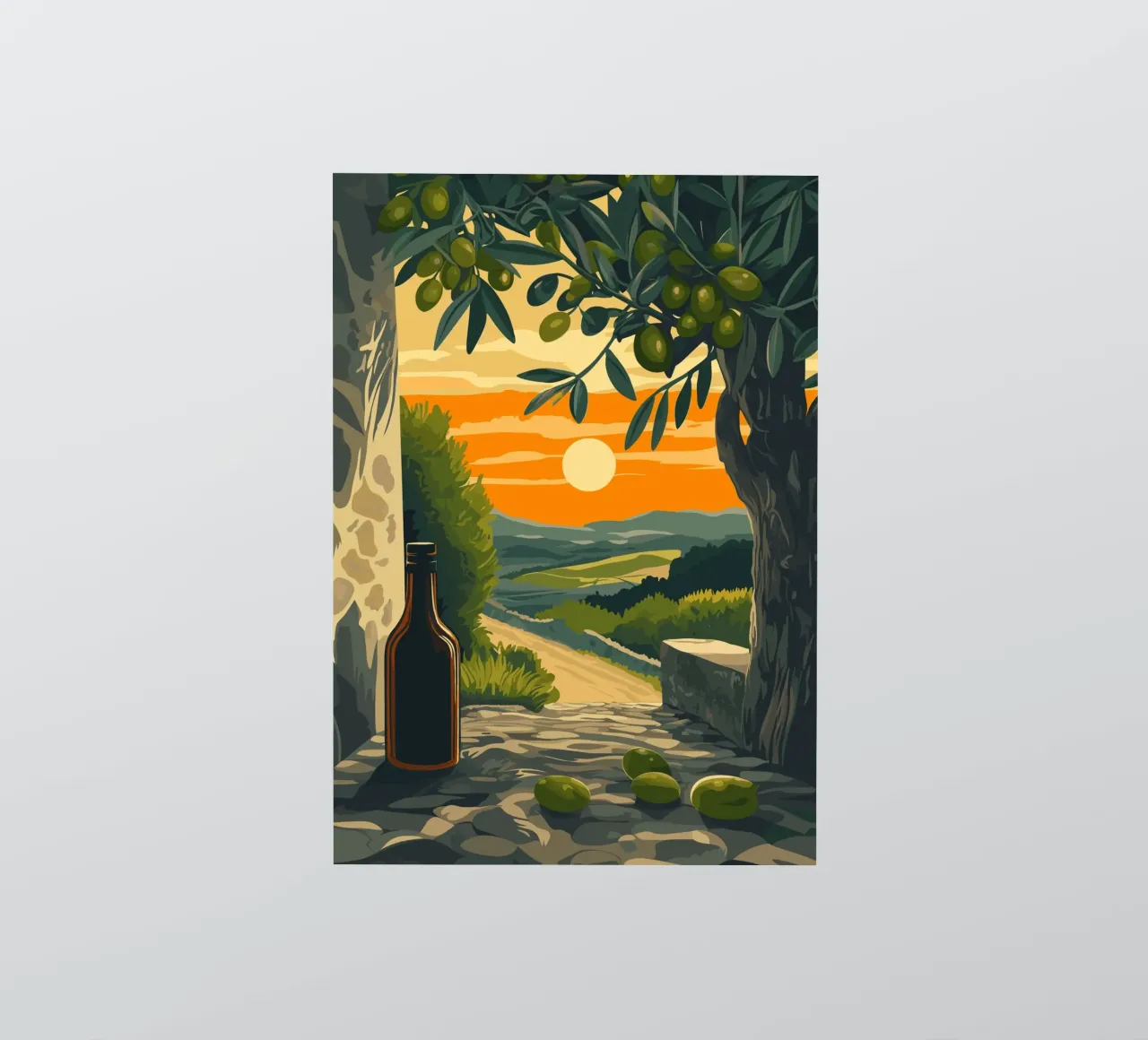 Mittelmeer-Abend mit Olivenzweigen Sticker von pixelbull - medieval art and more