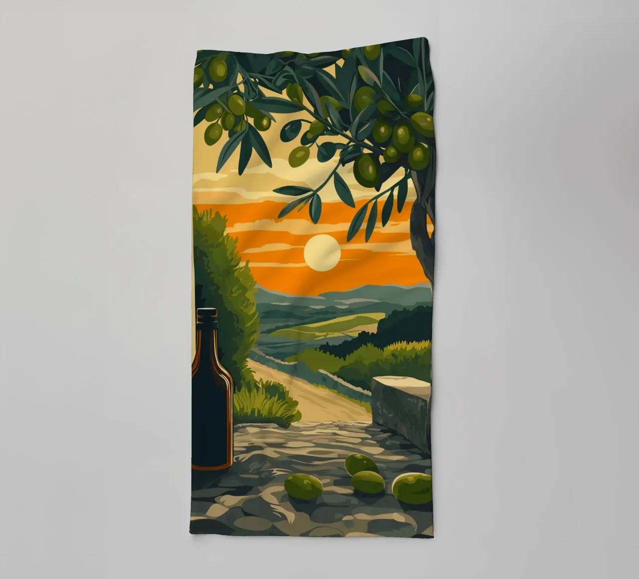 Mittelmeer-Abend mit Olivenzweigen Handtuch von pixelbull - medieval art and more