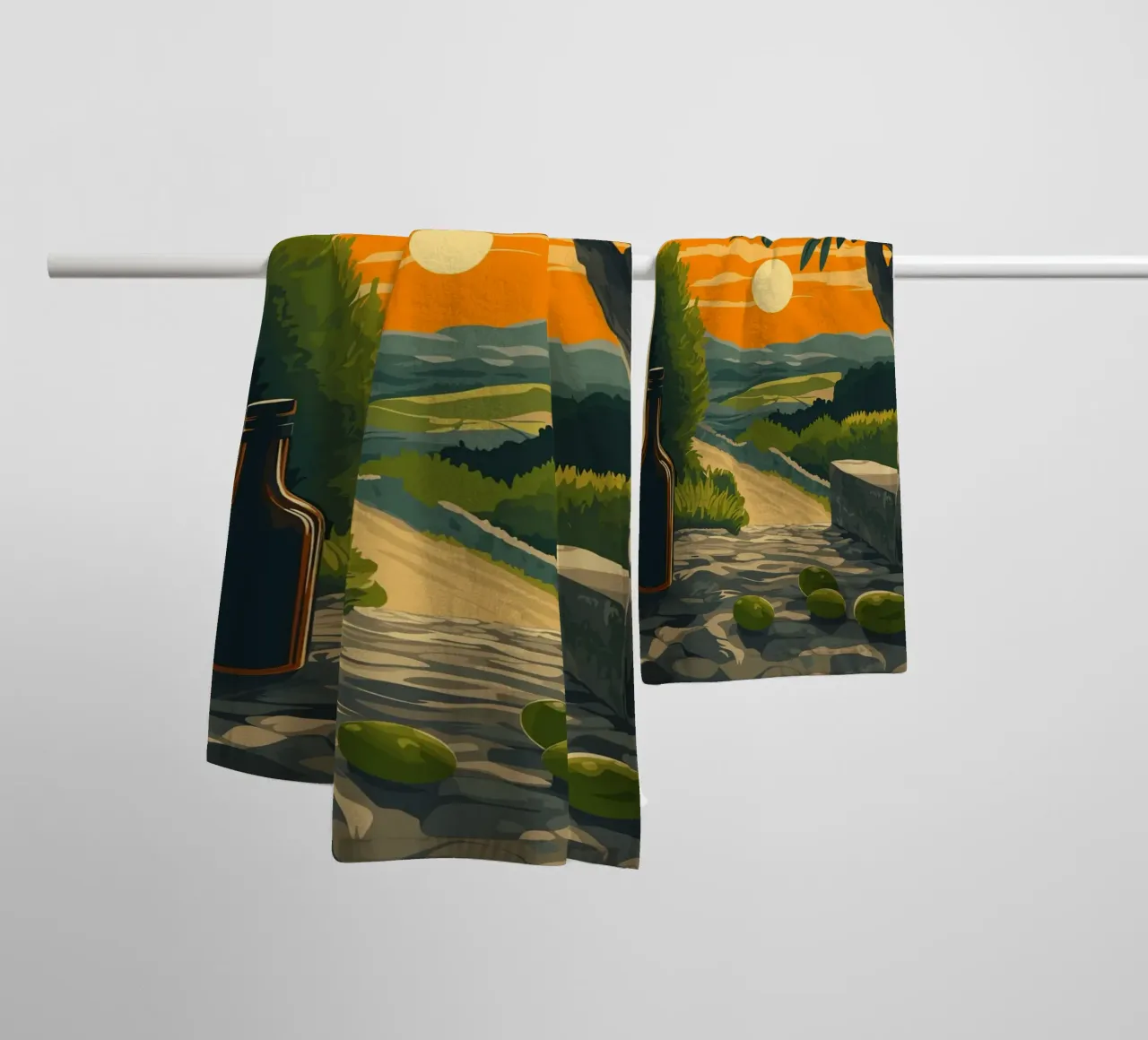 Mittelmeer-Abend mit Olivenzweigen Handtuch von pixelbull - medieval art and more
