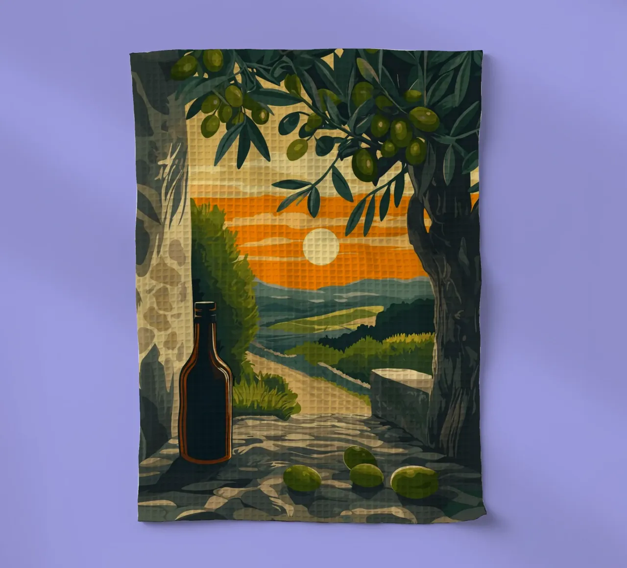 Serata mediterranea con rami d'ulivo canovaccio da cucina da pixelbull - medieval art and more