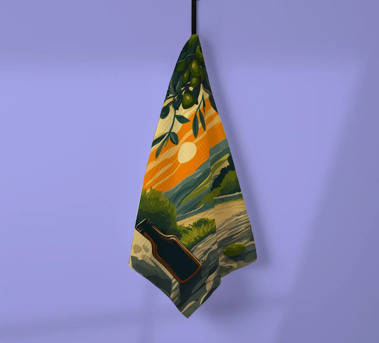 Mittelmeer-Abend mit Olivenzweigen Geschirrtuch von pixelbull - medieval art and more