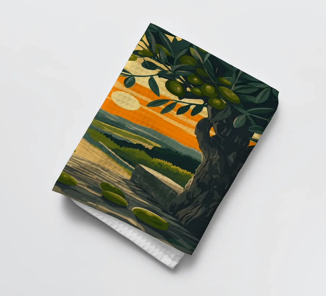 Mittelmeer-Abend mit Olivenzweigen Geschirrtuch von pixelbull - medieval art and more