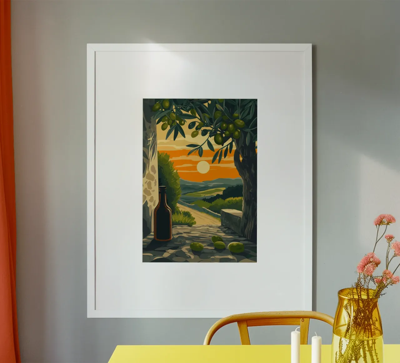 Serata mediterranea con rami d'ulivo carta hahnemühle da pixelbull - medieval art and more