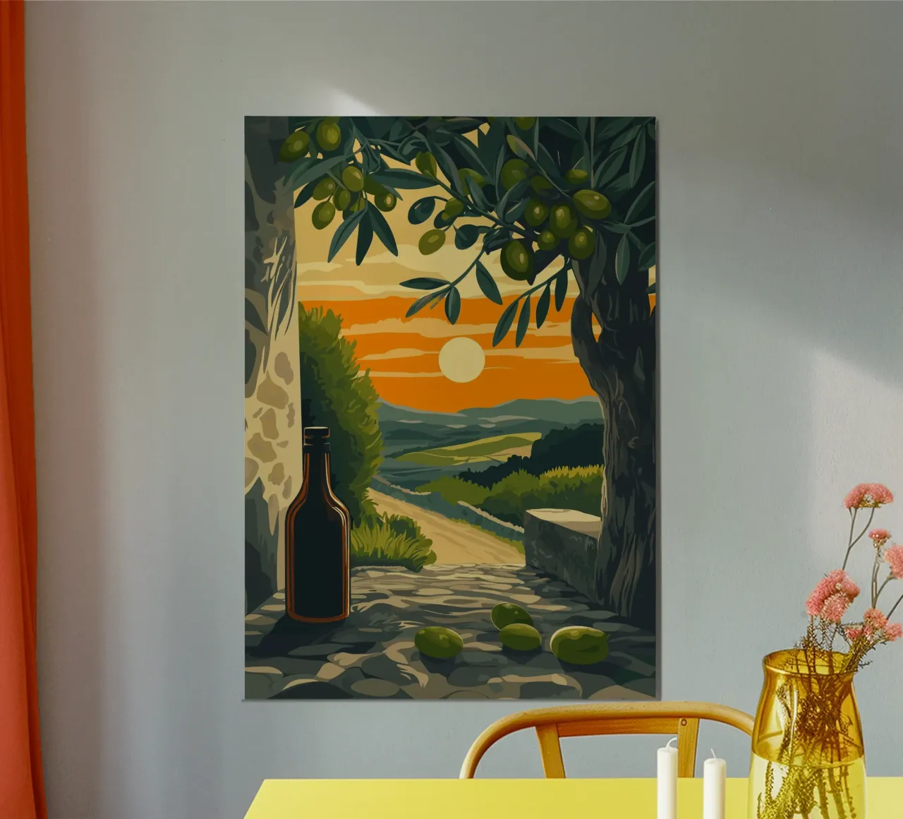 Serata mediterranea con rami d'ulivo carta hahnemühle da pixelbull - medieval art and more