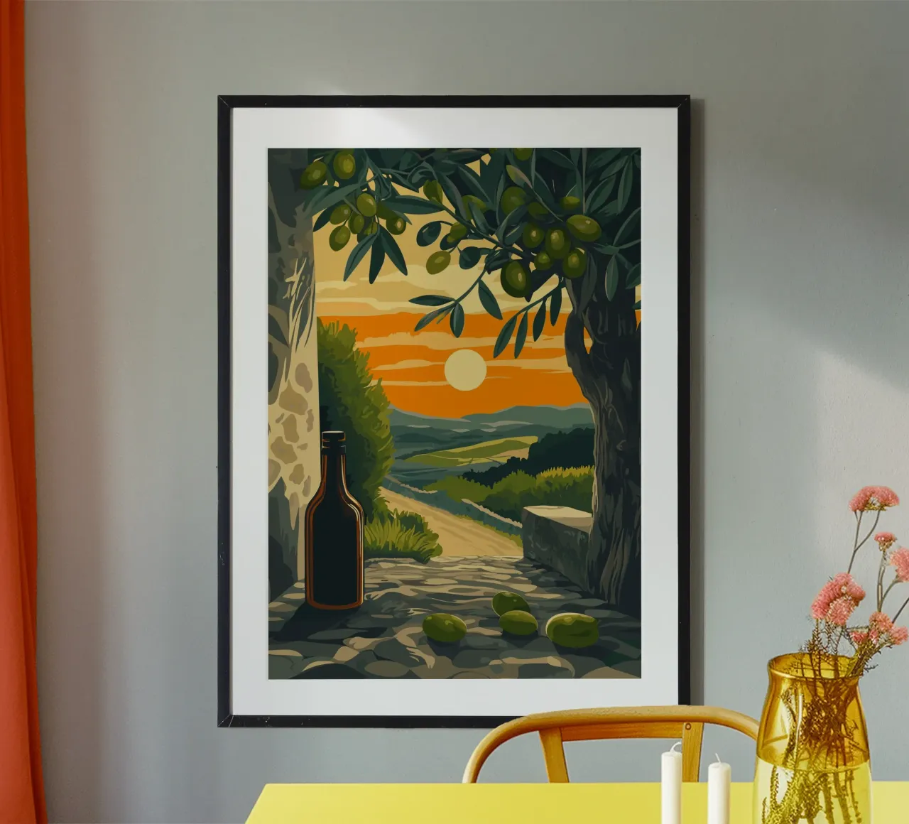 Serata mediterranea con rami d'ulivo carta hahnemühle da pixelbull - medieval art and more